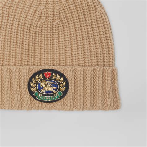 crest burberry white beanie|Logo Wool Beanie in Sand .